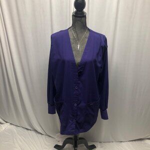 Landau Purple Long-Sleeve Button Up Scrub Top Womens Size Large Medical Nurse
